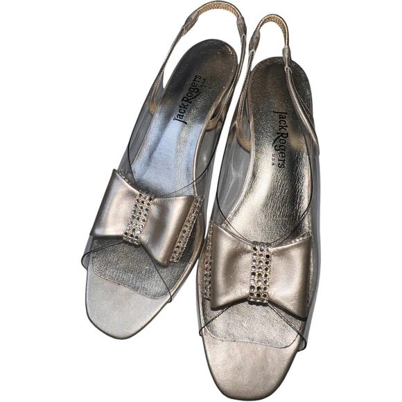 NWB Jack Rogers Leather Rhinestone Slip On Sling Sandal Silver Women's Size 8N - Picture 6 of 15
